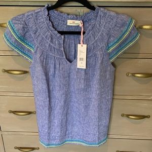 Vineyard Vines XS linen embroidered top NWT